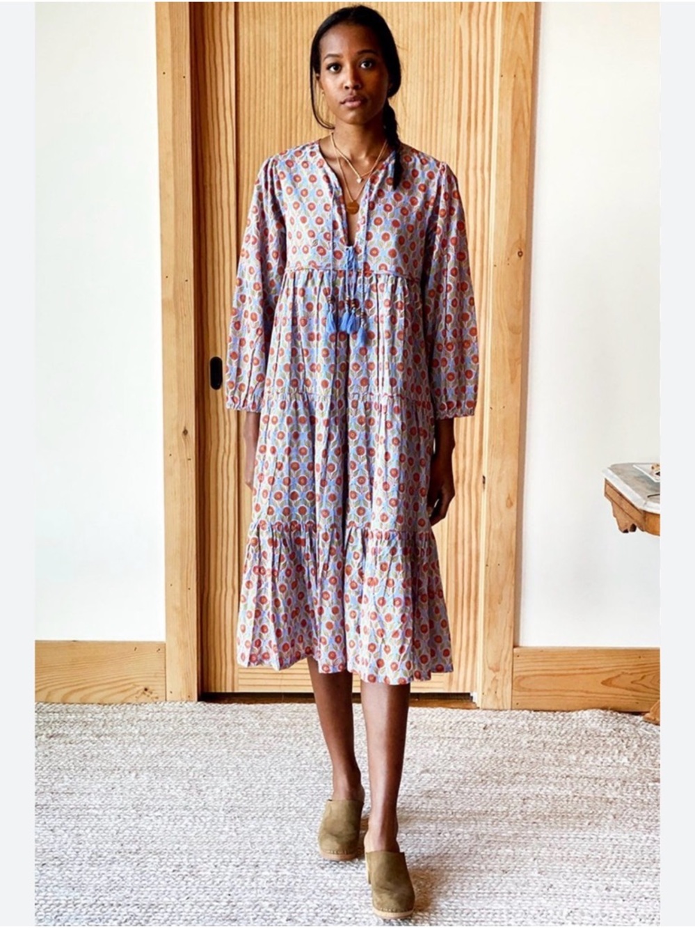 Emerson Fry India Collection Heirloom Midi Dress~Wednesday Flower Blues - Picture 14 of 14